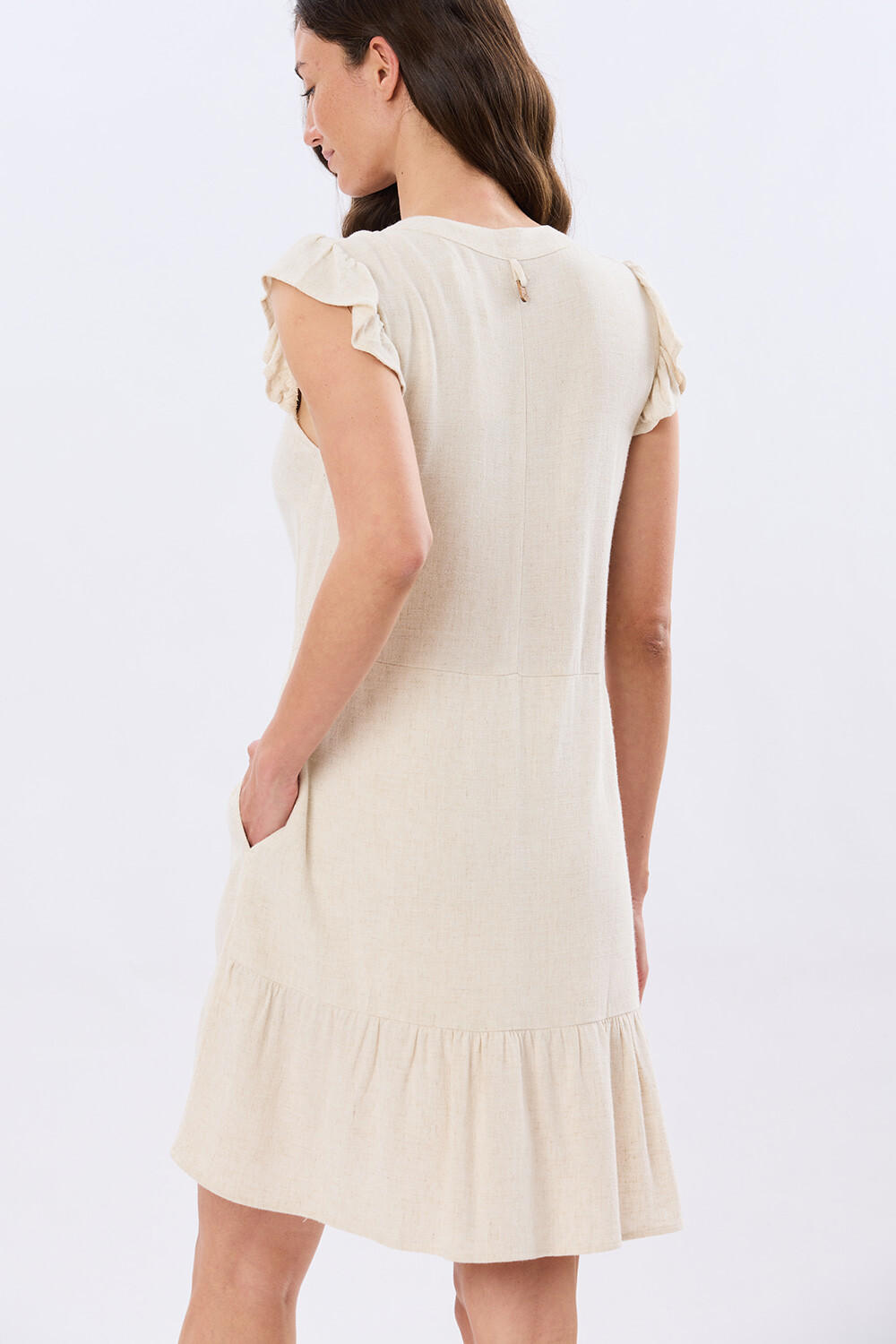 VESTIDO LISO DE LINO Arena