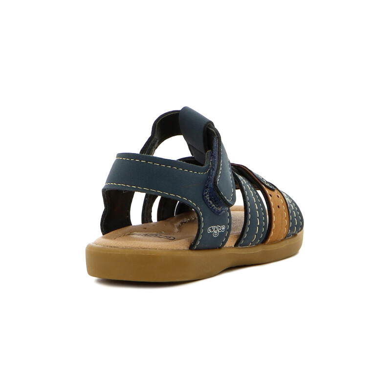 Angus Sandalia Niño 3 Tiras C/ Pulsera Y Velcro Marino-camel