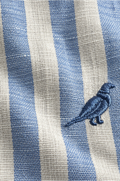 Camisa Lino Hudson Collar Rayas Celeste Bahía