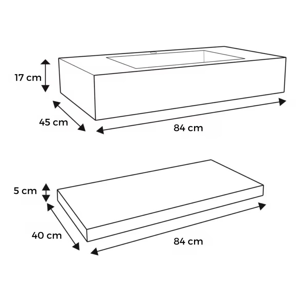 Mueble de baño suspendido de porcelanato negro 84 cm con bacha incorporada y estante flotante Mueble De Baño Suspendido De Porcelanato Negro 84 Cm Con Bacha Incorporada Y Estante Flotante