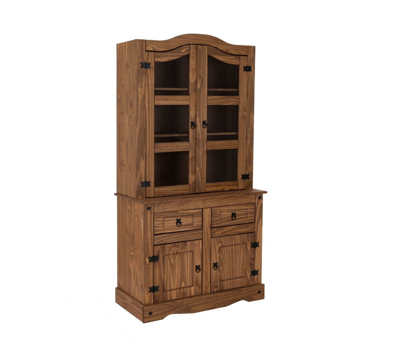 Cristalero Madera Maciza Linea Mexicana 4 Puertas - Nogal 