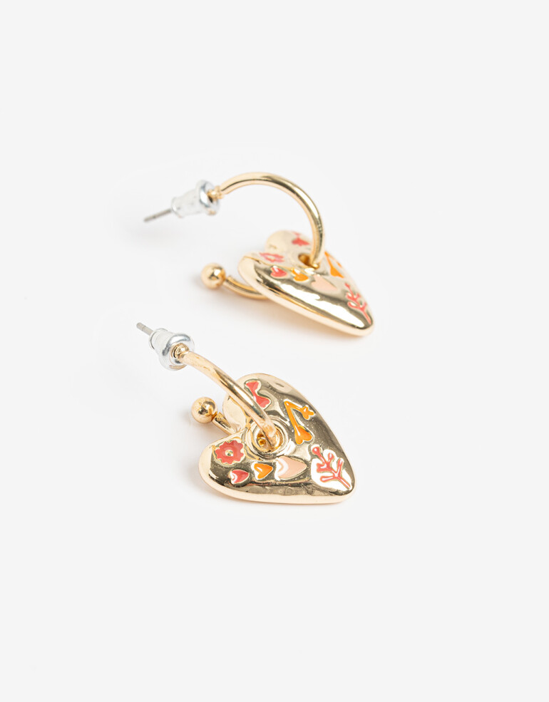 Aros Argollas Metal Argollas Corazón Botánico - Dorado