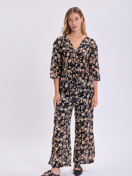 Kimono corto Estampa Boho Negro