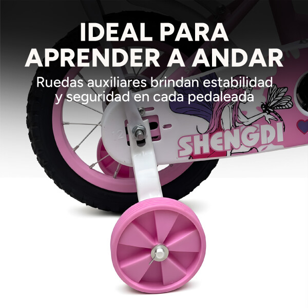 Bicicleta infantil Shengdi Rod 12 Canasto Parrilla Rueditas Color Rosa Claro