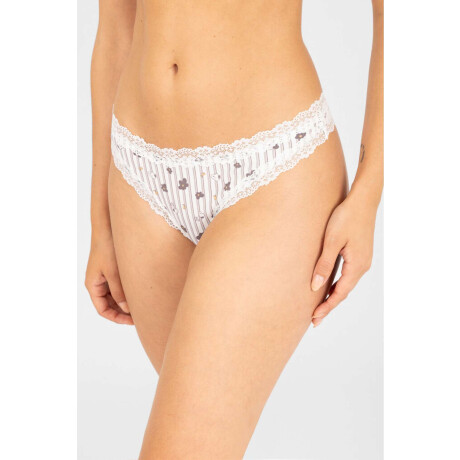 Bikini flower stripe Marfil