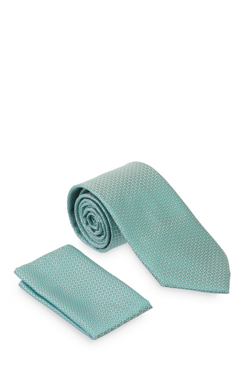 Corbata con pañuelo 8 cm - VERDE FANTASIA 