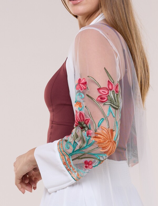 Cardigan Kimono Largo De Tul Bordado BLANCO/MULTI