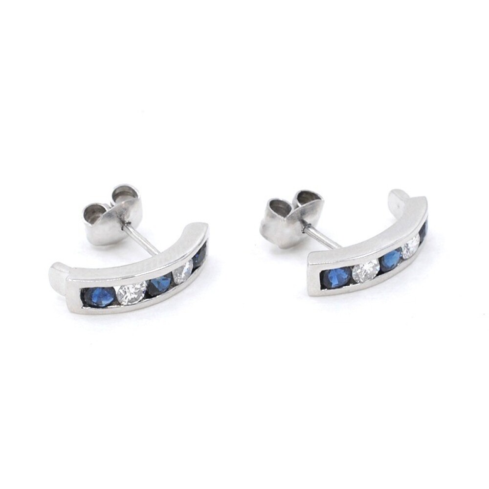 Caravanas En Oro 18K Blanco, Brillantes Y Zafiros Caravanas En Oro 18K Blanco, Brillantes Y Zafiros