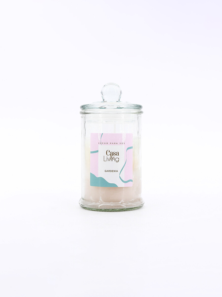 VELA FRASCO DE VIDRIO CON TAPA - BLANCO 
