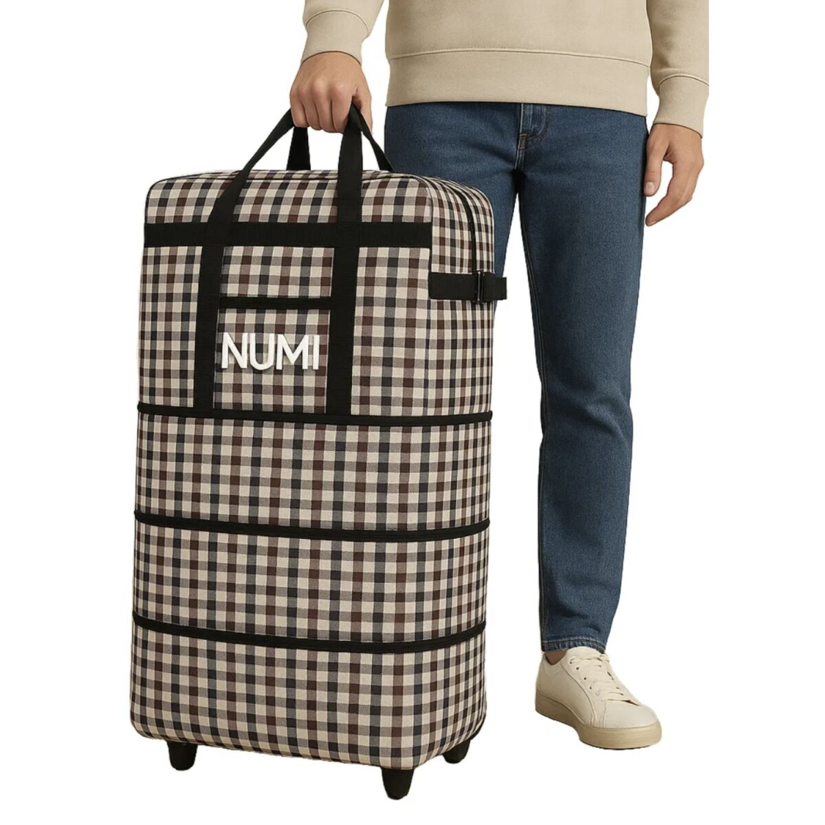 Bolso de Tela Gigante con 5 Ruedas 90x50x30cm - Marrón y negro 