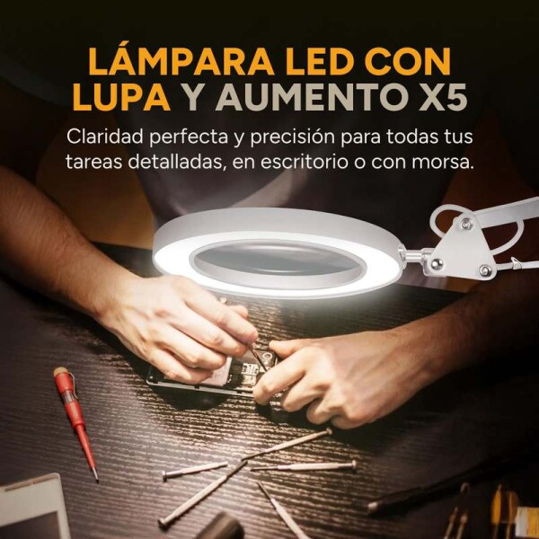 Lampara Aro Luz Led Lupa Aumento 2 En 1 Escritorio Y Morsa Color Variante Blanco
