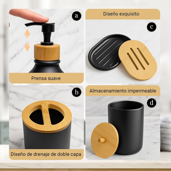 Set De Baño Accesorios Juego De 7 Piezas Dispenser Jabonera IMBACK Color Negro Set De Baño Accesorios Juego De 7 Piezas Dispenser Jabonera IMBACK Color Negro