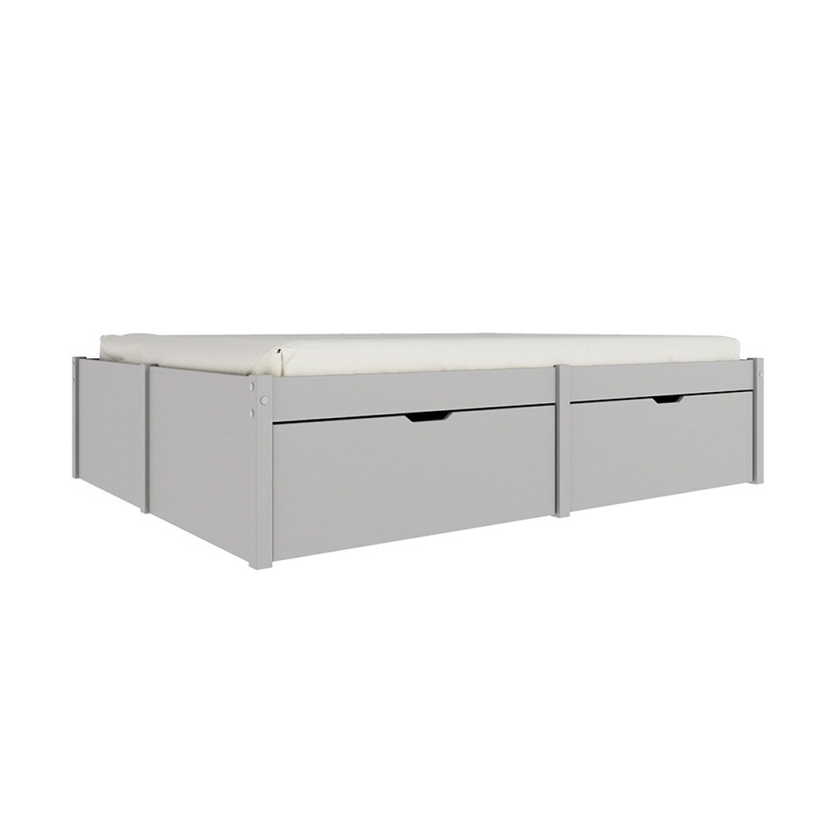 Cama Madera Maciza Con Cajones - 2 plazas - Linea Beauty / Funcional - Gris