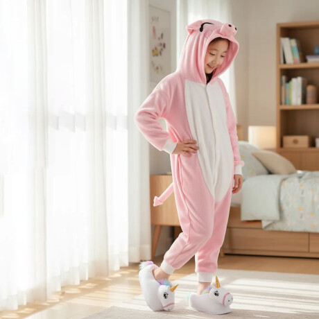 Set Infantil con Pijama Entero Cerdito + Pantuflas Unicornio Blanco