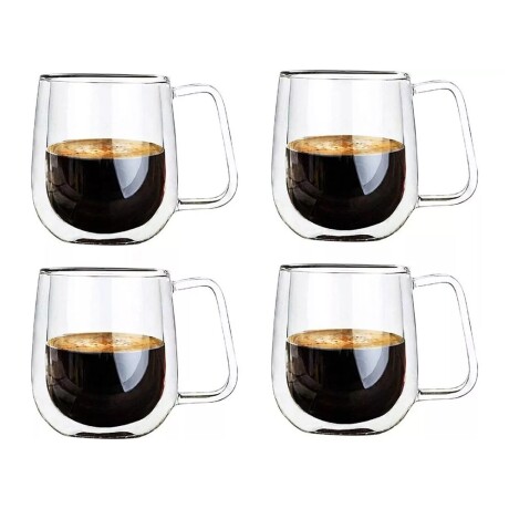 Set X4 Tazas Café 350Ml en Vidrio c/ Aislamiento Doble Pared Transparente