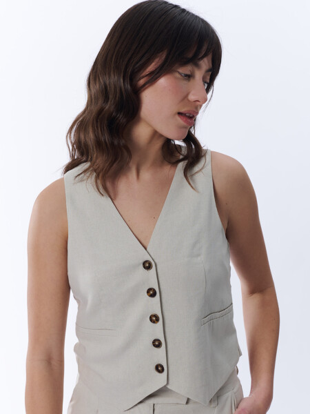 Chaleco Corto Con Lino Beige
