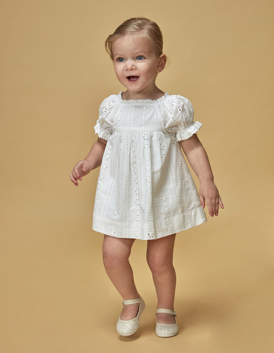 Vestido De Openwork Engomado - Blanco Roto 