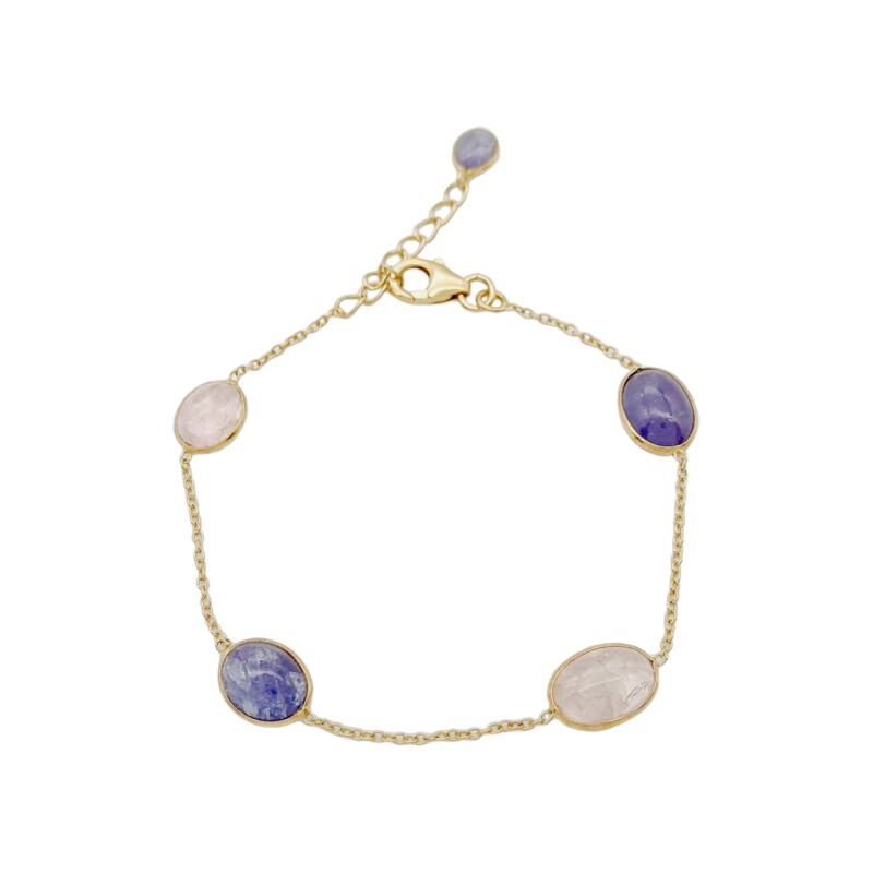 Pulsera Force-Plata Rodinada micra oro 18k-Piedra Kyanita y Morganita -PU2001 conpiedra