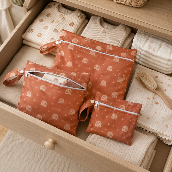 Set X3 Bolsa Para Pañales Impermeable Ropa Húmeda Bebé Beige 1