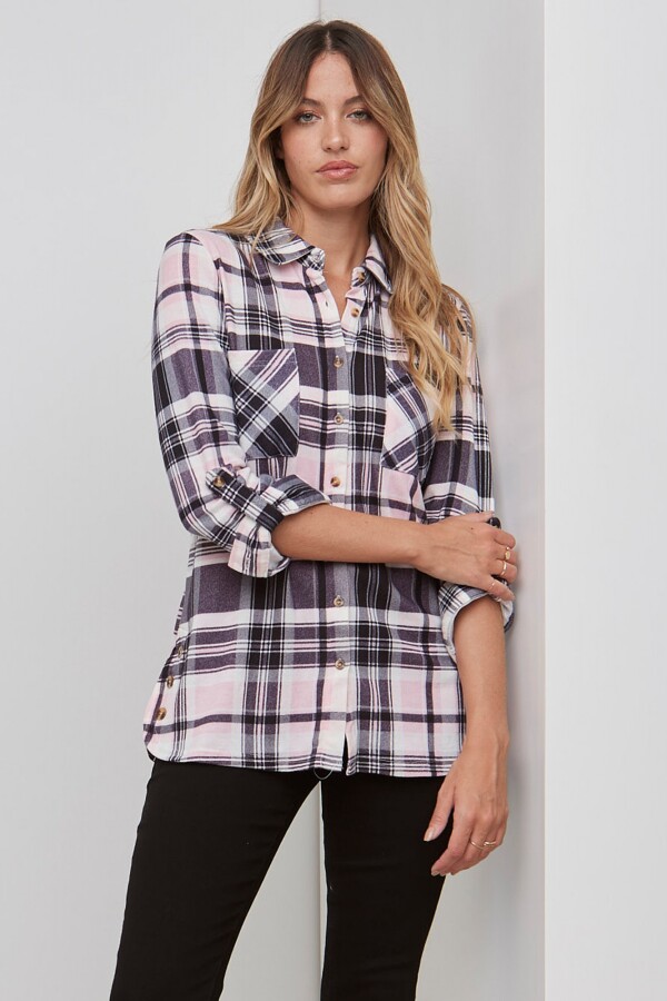 Camisa Soft Cuadros NEGRO/ROSA