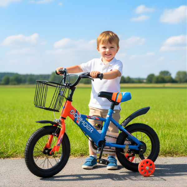 Bicicleta Infantil Doumoer R12 Canasto Rueditas Guardabarros Azul 1