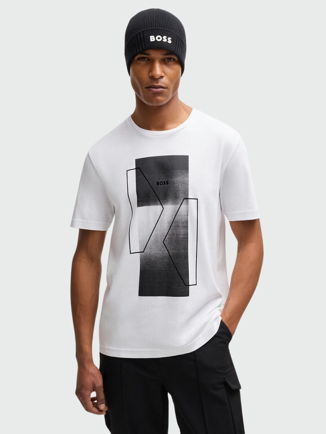 BOSS Camiseta de Algodón Interlock con Arte Estacional Blanco