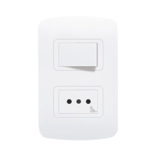 PLAQUETA 3 EN LINEA + INTERRUPTOR UNIPOLAR BLANCO MOLVENO Plaqueta 3 En Linea + Interruptor Unipolar Blanco Molveno