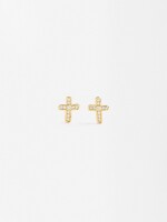 Pendientes Cruz Con Circonitas - Plata De Ley 925 dorado