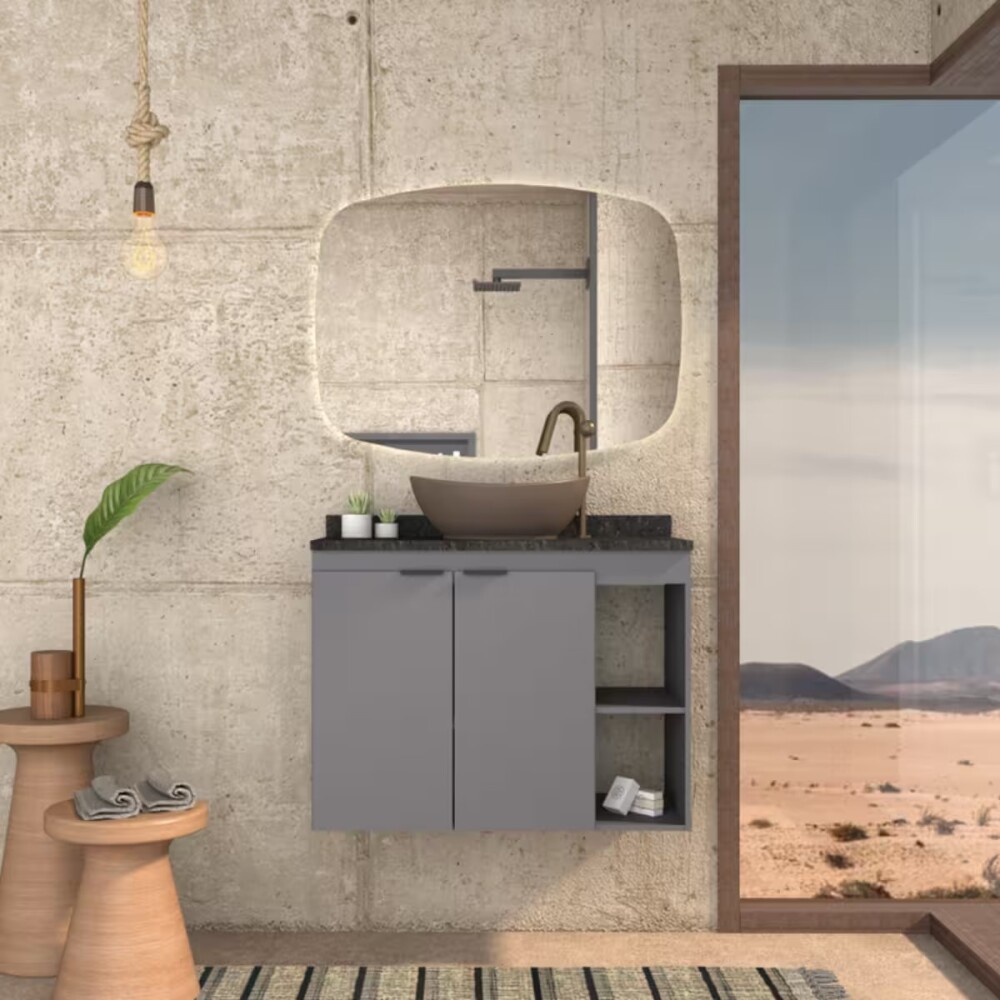 Mueble de baño suspendido Aster Gris 80 cm mesada granito sin bacha Mueble De Baño Suspendido Aster Gris 80 Cm Mesada Granito Sin Bacha