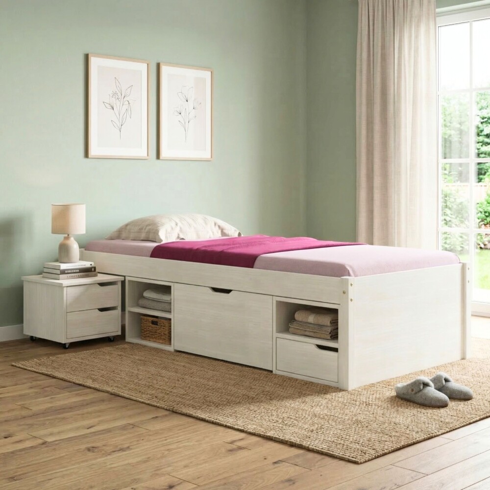 Cama 1 plaza Con Cajones - Linea Charme Blanco