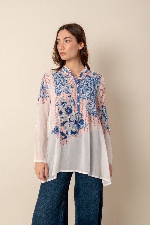 Túnica de seda Johnny Was Blanco