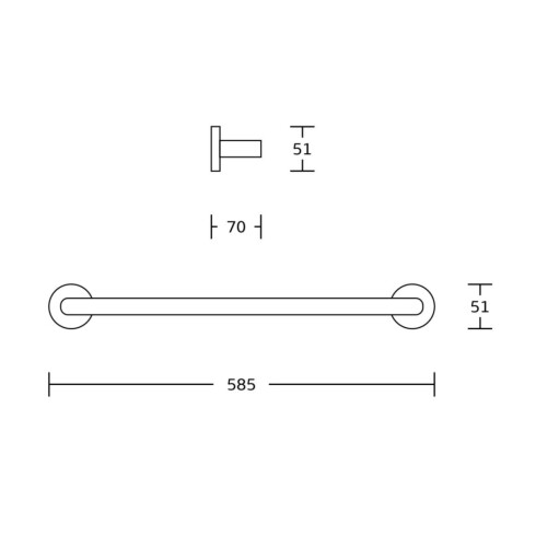 TOALLERO RECTO METAL ZINC NEGRO MATE PARA BAÑO NEGRO