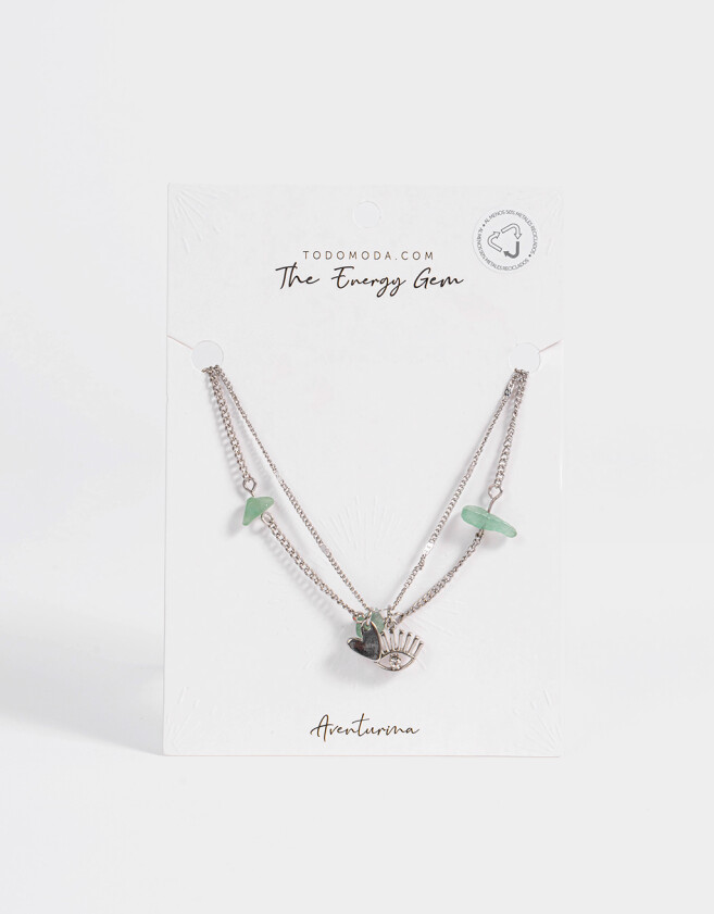 Cadena Corta con Dije Con Piedra Natural Collar Con Piedra Natural Aventurina - Plateado