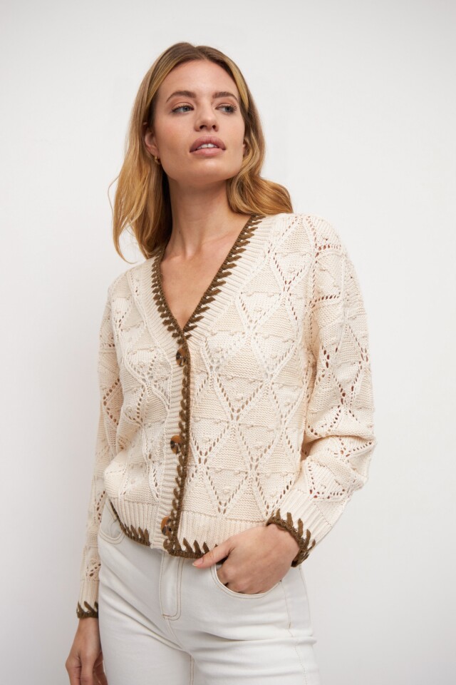 Cardigan escote V con estructuras beige