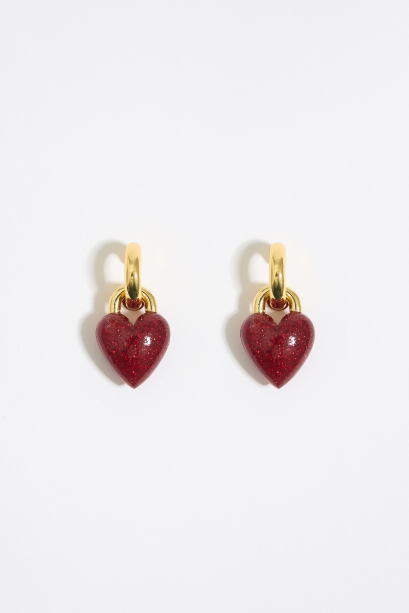 Pendientes aro corazón glitter Rojo