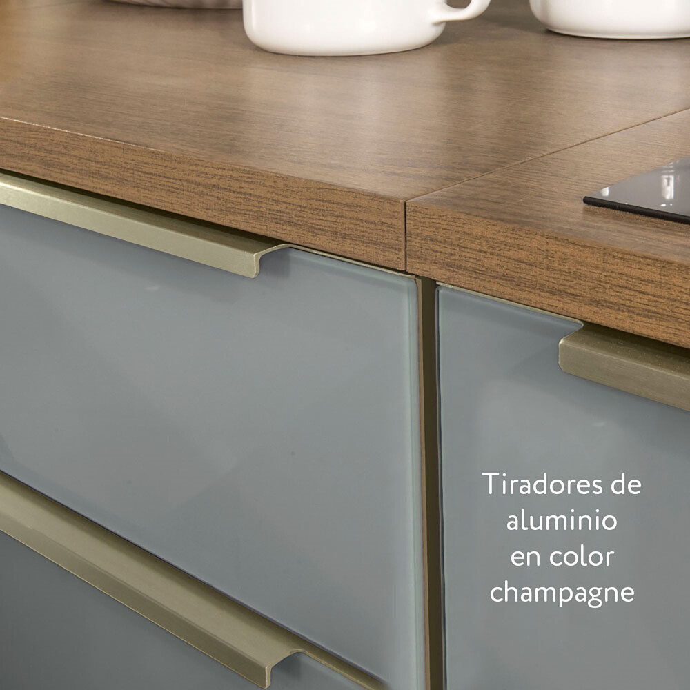 BAJO MESADA ESQUINERO MDP-Y-VIDRIO GRIS LUX