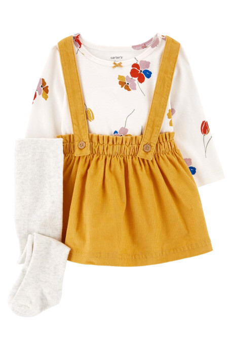 Set tres piezas jumper de pana, blusa y medias de algodón Sin color