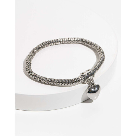 Pulsera De Metal Con Dije De Corazón Plateado Rodio