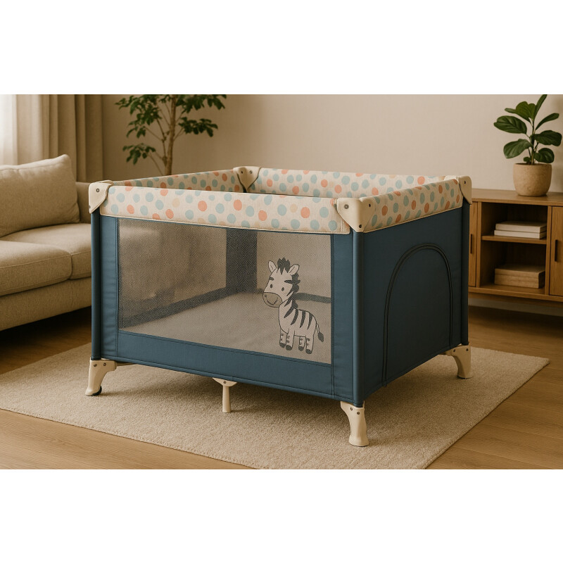 Corral Para Bebe Con Ruedas Desmontable Azul Celeste