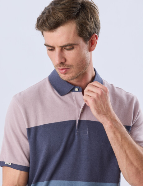 REMERA POLO RAYADA PIQUÉ Azul
