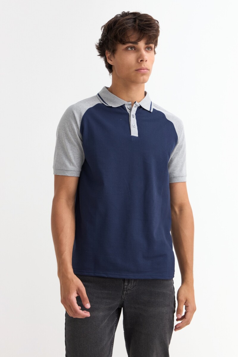 Remera polo manga corta combinada AZUL