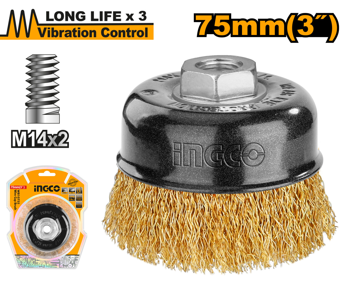 CEPILLO COPA AMOLADORA 3´´ LARGA VIDA M14 INGCO WB10755 