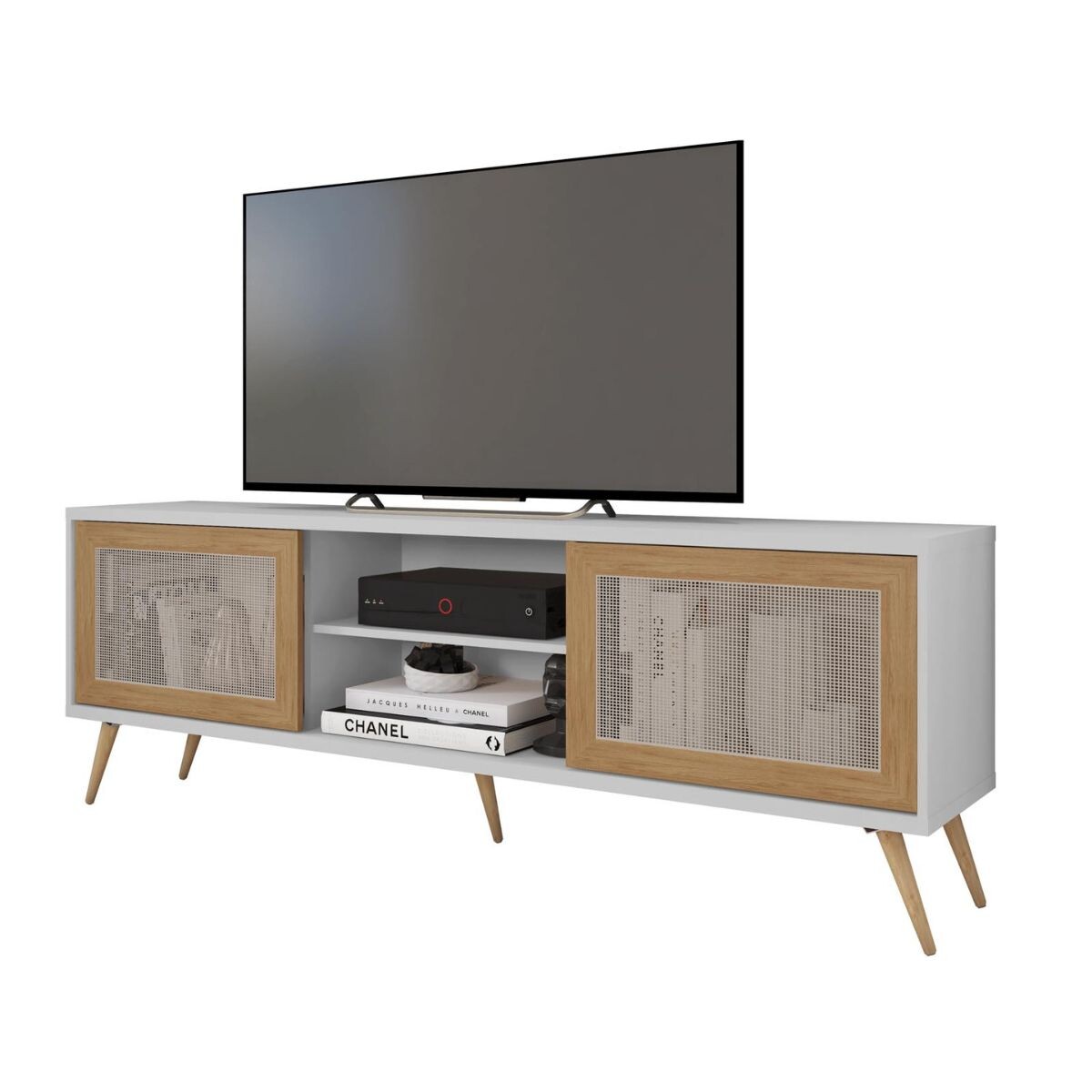 Rack Frizz Grande - Puerta Ratán - Blanco / Buriti 