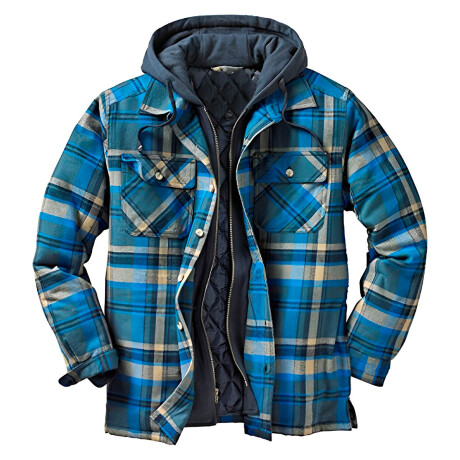 Campera Camisa Abrigo Leñadora Capucha Doble Cierre Azul