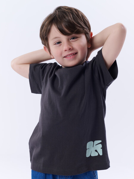 Remera Manga Corta Estampa Gris Oscuro