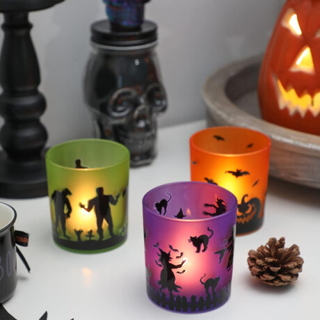 Vasos portavelas Halloween con luces LED Halloween Naranja