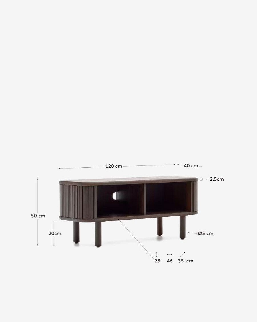 Mueble TV Mailen 2 puertas en chapa de fresno con acabado oscuro 120 x 50 cm