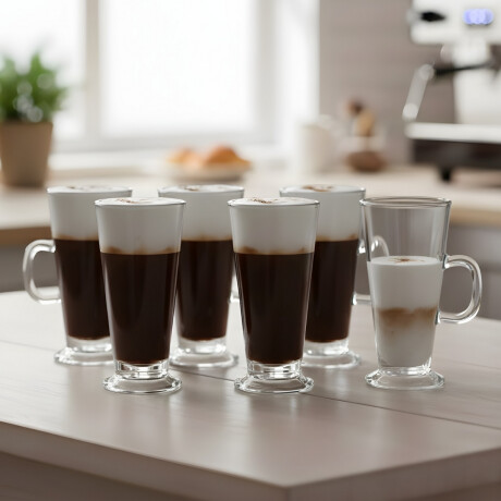 Set x6 Taza de vidrio alta con asa 285ml TRANSPARENTE