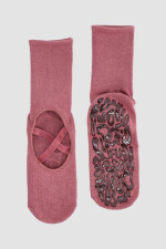 Media pilates con antideslizante 1/2 caña y elasticos en empeine Terracota