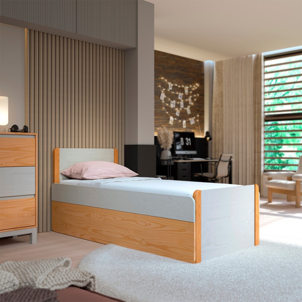 Cama 1 plaza - Madera Maciza con baúl - Flow Square Cama 1 plaza - Madera Maciza con baúl - Flow Square